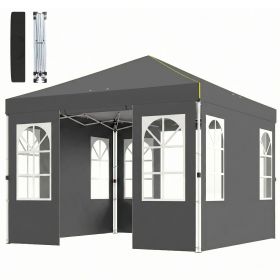 9.6 x 9.6 ft Pop Up Canopy Tent with Sidewalls, One Push Setup, UPF50+ Portable Instant Canopy Shelter, Dark Gray