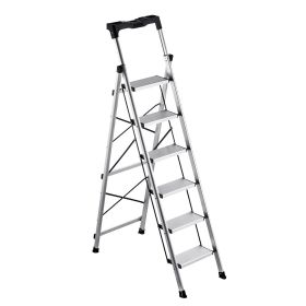 6 Step Ladder, Folding Step Stool with Wide Anti-Slip Pedal and Comfort Handgrip, 330 lbs Capacity Portable Aluminum Stepladder, Multi-Use for Ki