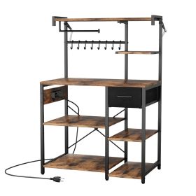 Kitchen Bakers Rack, 4.6ft Power Cable Bakers Rack with Power Outlet, Kitchen Stand with X-Shaped Support Bar, 8 S-Shaped Hooks