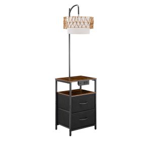 Floor Lamp with Table, 2-Tier End Table with 2 Drawers and 3 Color Temperature LED Bulb