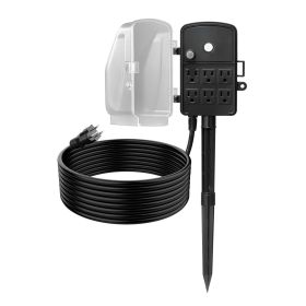 Outdoor Power Stake, 15 FT Extension Cord, Outdoor Power Strip Weatherproof with Cover and Overload Protection, 6 Outlets, 15A/1875W