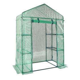 Walk-in Green House, 4.6 x 2.4 x 6.7 ft, Greenhouse with Shelves, High Strength PE Cover with Doors, Windows and Steel Frame, Set Up in Minutes