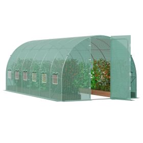 Walk-in Tunnel Greenhouse, 19.4x9.7x7.4 ft Hoop House Greenhouse Tunnel, Plant Hot House with Galvanized Steel Frame, Green PE Cover