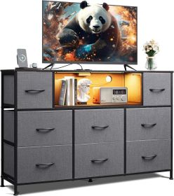 Dresser TV Stand for 45, 50, 55 inch TV, Entertainment Center with LED Lights & Charging Station (Color: Grey)