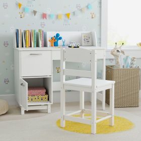 Wooden Kids Study Desk and Chair Set Student Workstation (Color: White)